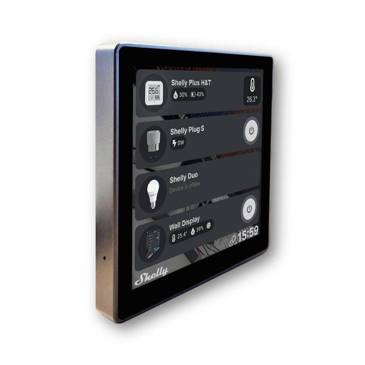 Shelly Wall Display Schwarz | Wlan & Bluetooth Bedienfeld mit integriertem 5-A-Schalter und Farbdisplay | Hausautomation | Leistungsüberwachung | iOS Android App | Feuchtigkeits LUX-Sensoren
