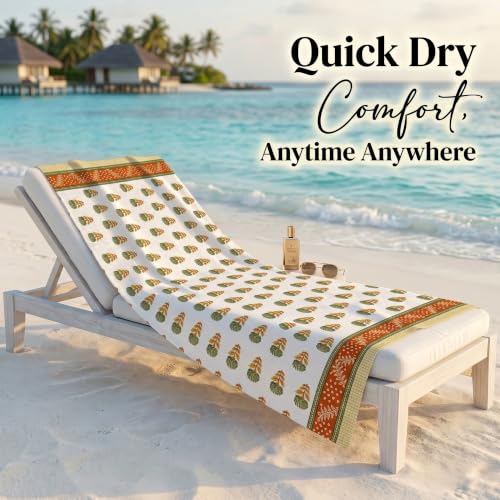 Image of Mafatlal Madhuban Soft & Absorbent Cotton Bath Towel (147x76 cm) | 250 GSM | Lightweight, Quick Dry, Floral Design
