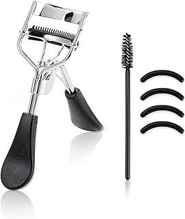 Eyelash Curler, 3 in 1 Lash Curler Curling Tool Set, Black Handle Professional Practical Makeup Cosmetic Tool with Comb and 4 Refills Pads, Curl Eyelash in Seconds, Makeup Accessory for Girl and Women