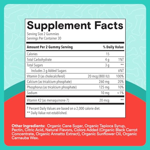 SmartyPants Kids Bone Support 4-in-1 Gummies with Calcium, Vitamin D3, K2 & Phosphorus for Growing Bones, Strawberry Mango, 60 Count (30 Day Supply) - image 4