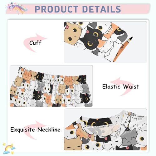 Cat Cartoon Pajamas Long Sleeve Sleepwear 2-Piece Pajama Set4