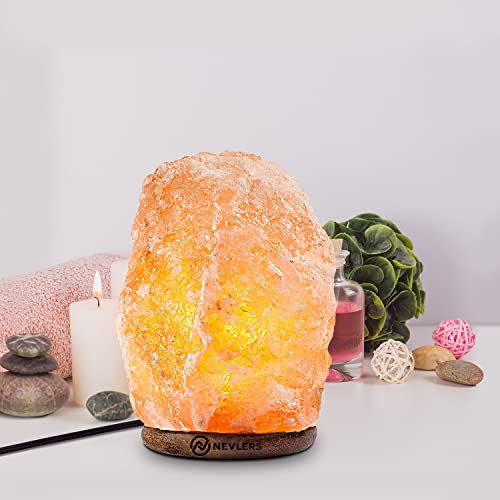 Nevlers 2 Pack 6-8" Tall 5-7Lbs Natural Hand Carved Himalayan Salt Lamp With On/Off Switch & Beautiful Wood Base -Includes Light Bulb | Authentic From The Himalayan Mountains In Pakistan #TOP1