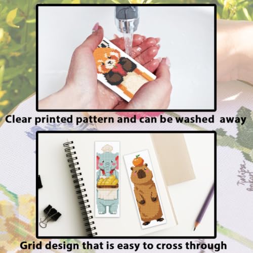 Image of ACRNIGHEET 6PCS Cross Stitch Bookmark Kit for Beginner Stamped Cross Stitch Kits for Adults Cute Animals DIY Tassel Embroidery Bookmark Kits Needlepoint Kit with Instructions Craft Gift 8.5''x3'' 11CT