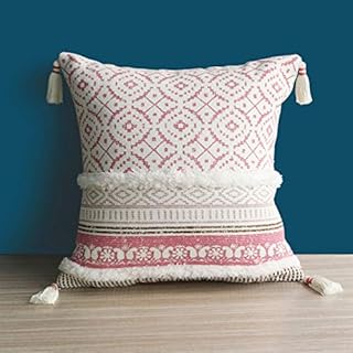Dremisland Morocco Tufted Boho Pillow Covers - Square Throw Pillow Cases Woven Pillowcase Cushion Cover for Sofa Couch Bedroom Car Living Room with Invisible Zipper 50x50cm (Yellow, 20 x 20 Inches)