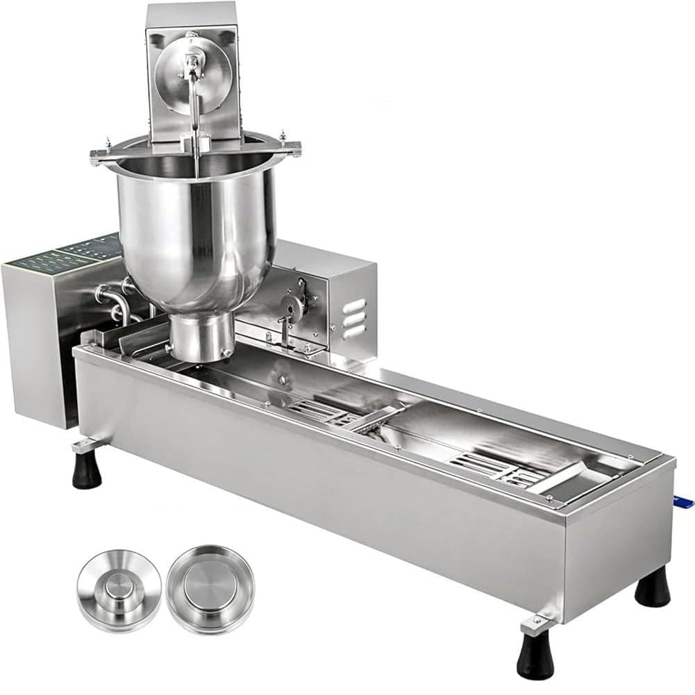 AYCDL Donut Machine, 3000W Automatic Commercial Doughnut Maker with 7L Hopper, Stainless Steel Frying Equipment, Adjustable Time and Temperature, Includes 3 Molds