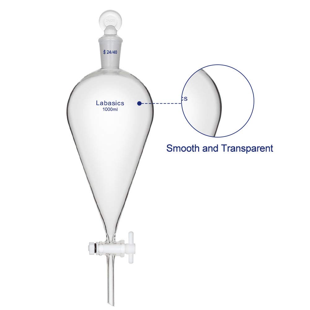 Labasics szkło borokrzemowe 1000 ml stożkowy rozdzielacz z korkiem PTFE - 1000 ml