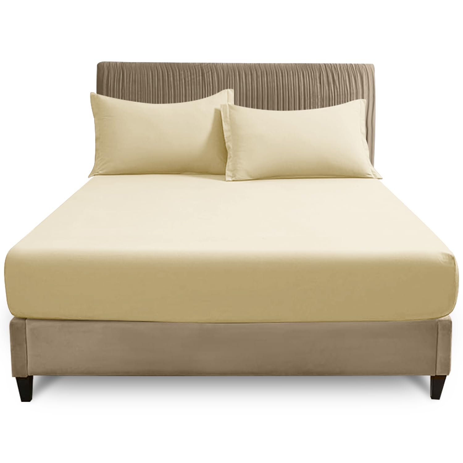 GC GAVENO CAVAILIA Super King Fitted Sheet (180x200 cm) - Soft Polycotton Fabric - Anti Allergic - Fade Resistant Bed Linen - Elasticated 25cm Deep Plain Bed Bottom Sheet, Cream