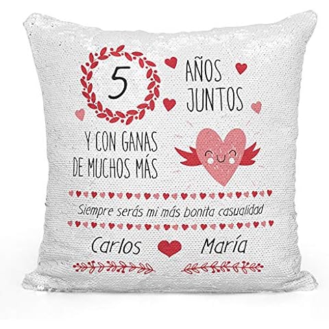 Cojín Original Aniversario de Novios de Lentejuelas Reversibles Cover
