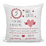 Tamaño de 40 x 40 cm AR Regalos Cojín Original Aniversario de Novios de Lentejuelas Reversibles (Rojo)