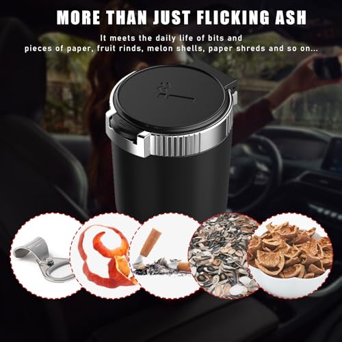 Image of Dickno Car Ashtray with Lid, Detachable Stainless Smokeless Auto Ashtray, Portable Mini Vehicle Trash Can with LED Blue Light, Universal Interior Accessories for Cup Holder (Silver)