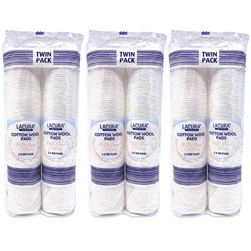 Lacura -Discos de lana de algodón puro, 3 x 200 unidades, 600 unidades, sin forro