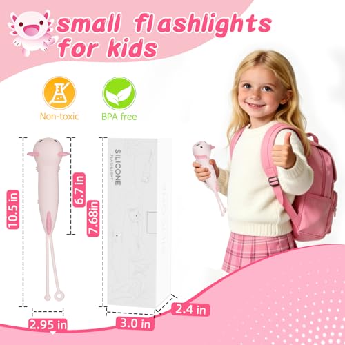 Image of Axolotl Kid's Flashlight Rechargeable, LED Kid Flashlight for Boys and Girls, Suitable for Camping and Outdoor Exploration Students, Fun and Lightweight Flashlight, Birthday Gift