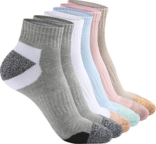 Hepsibah Womens Athletic Ankle Socks Cotton Thick Cushion Low Cut Running Sport Tab Socks 6 Pack Color Mix 6Pack Size US Shoe Size 6-11