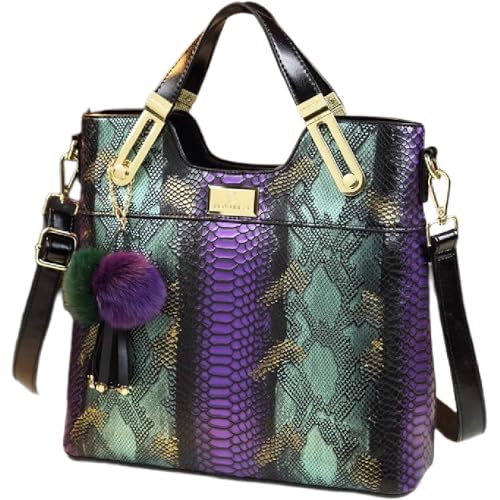 Large Serpentine Leather Women's Top Handle Satchel Handbags Fashion Chain Bag Tassel Purses Shoulder Messenger Bags