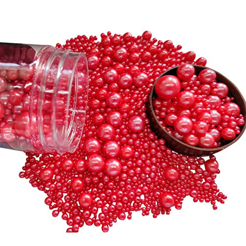 Image of Edible Red Sugar Pearls Candy Sprinkles 120G / 4.23Ounce Baking Cake Sprinkles Cupcake and Cake Topper Cookie Decorations Wedding Party Valentines Halloween Christmas Supplies
