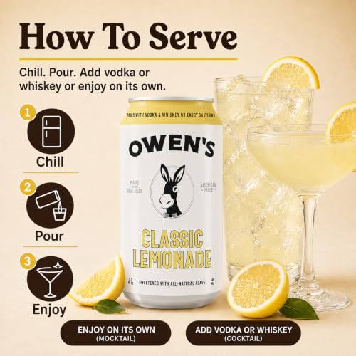 Image of Owen's Premium Non-Alcoholic Sparkling Cocktail and Mocktail Mixer, Drink Mixer for Cocktails, Mocktails, and Party Beverage, 24 Pack of 8.2 fl oz Cans (Classic Lemonade)