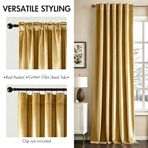 Image of MIULEE Velvet Curtains 52x108 inches 2 Panels Gold Blackout Curtains | Luxury, Bedroom Living Room, Thermal Insulated, Super Soft Window Drapes, Rod Pocket & Back Tab