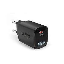 SBS Alimentatore LCD 45W USB-C, Tecnologia GaN, Power Delivery (PD), Ricarica Rapida, Caricabatterie USB C con Display LCD, Caricatore per iPhone, Samsung, Notebook, Nero