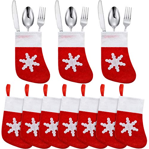 Boao - 20 Packs Christmas Dinner Table Decorations Tableware Holder Christmas Socks Decorations Mini Christmas Stockings Knife Spoon Fork Bag for Xmas Party Dinner Table Decoration (Snowflake Pattern)