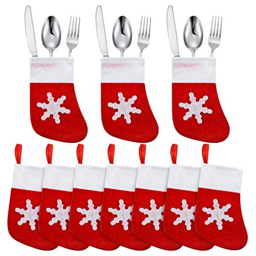 20 Paquets Décorations de Table à Dîner Support de Vaisselle de Flocon de Neige Décorations de Chaussettes de Noël Mini Bas Sac de Fourchette Cuillère Couteau pour Fournitures de Décoration de Table