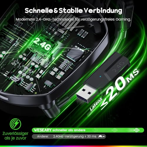 WESEARY Gaming Headset Wireless mit Mikrofon für PS5 PS4 PC Switch Handy – Ansicht 6