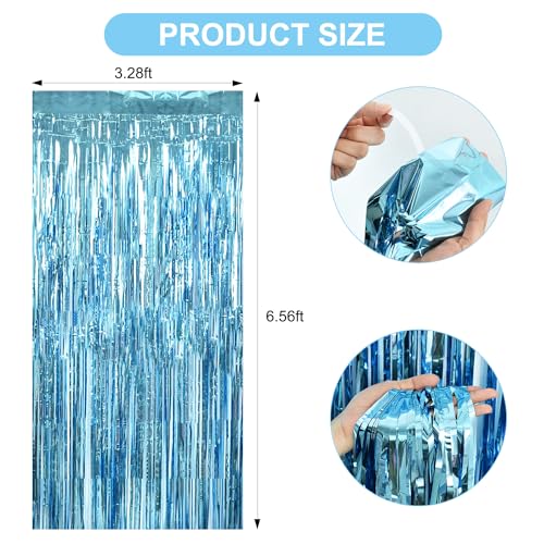 Image of TONIFUL 3Pcs Light Blue Door Streamers,Light Blue Photo Booth Backdrop Metallic Streamers Foil Fringe Curtains for Birthday,Christmas,New Year,Bachelorette,Grad Party Streamers Decor(9.9ft x 6.6ft)