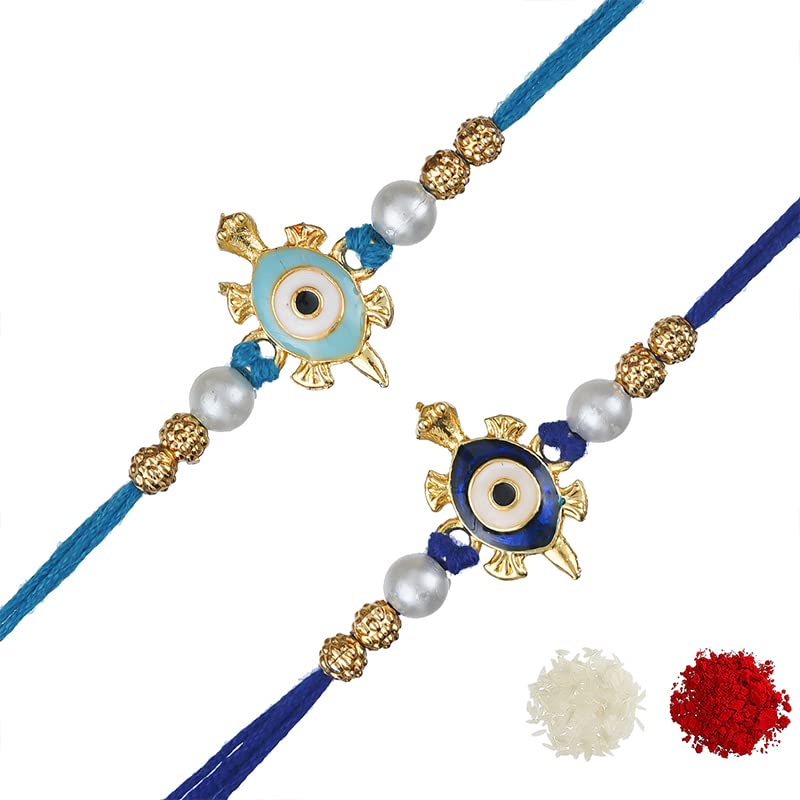 Image of eCraftIndia Set of 2 Lord Ganesha and Om Religious Rakhi for Brother Bhaiya Bhai | Roli Chawal Pack