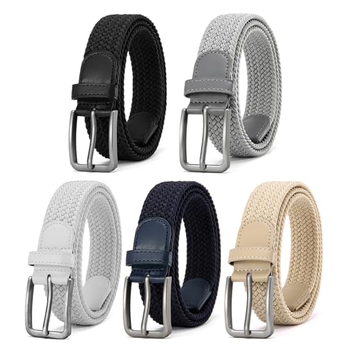 Image of DOOPAI Braided Stretch Belt for Men, Elastic Woven Belt, casual Fabric Golf Belt, 1 3 /8 inch for golf pants jeans, Gift Box