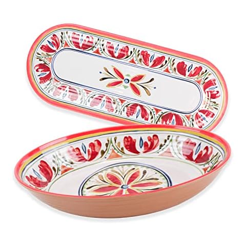 Purely Home Mediterranean - Outdoor/Camping/Picnic - Melamine/Plastic Oval Serving Bowl & Oval Tray Set Cover