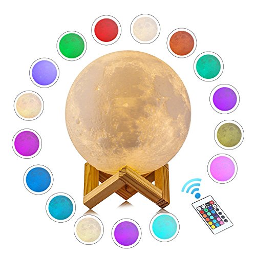 ManroGo Lámpara Luna 3D, 15CM Control Remoto y Control Táctil 16 Colores RGB Brillo Regulable Recargable USB Luz Nocturna Luna LED, Decorativa para Dormitorio Salón, Regalo para Mujeres y Niños