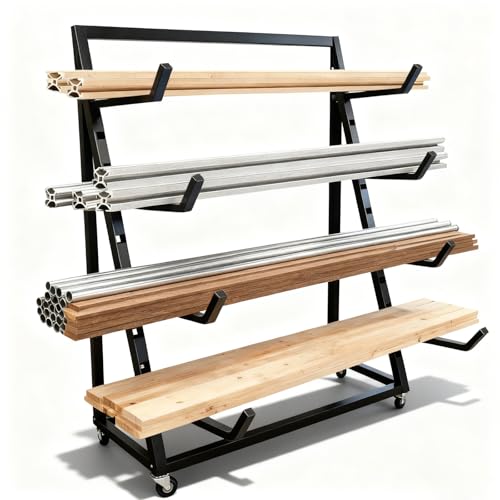 4-Tier Horizontal Storage Rack, Metal Bar Storage Cantilever Rack with