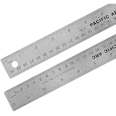 Pacific Arc Stainless Steel 12 Inch Metal Ruler Non-Slip Cork Back, with Inch and Metric Graduations Cover