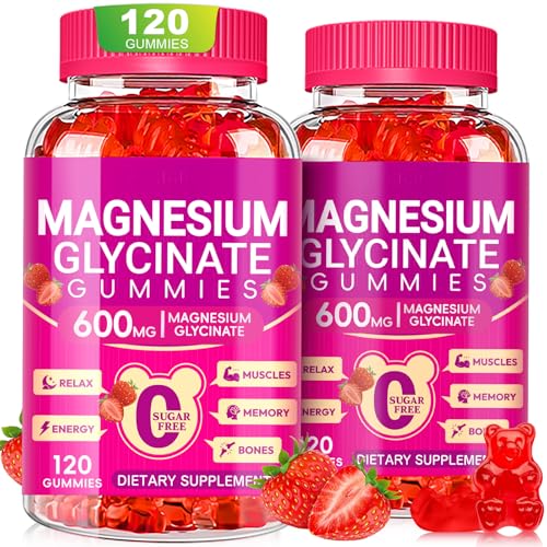 Magnesium Glycinate Gummies 600mg, Sugar-Free with Vitamin D, B6 & CoQ10 (120ct)
