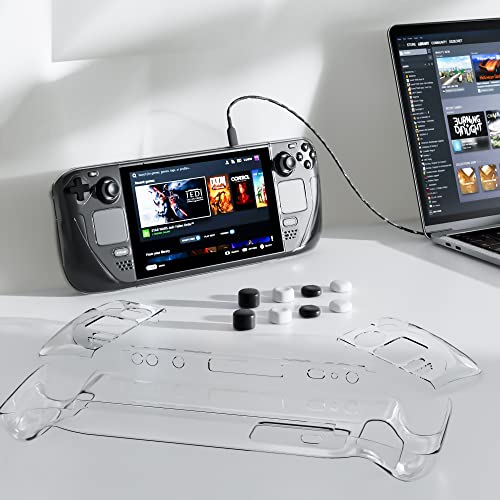 Gldram Protective Case For Valve Steam Deck, Clear Pc Cover Kit Compatible With Steam Deck With 2 Glass Screen Protector, 8 Thumb Grip Caps, Hard Shell Accessories Drop Protection, Anti- Scratch #TOP6