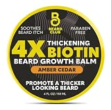 The Beard Club Biotin Beard Balm for Men - Beard Growth Shea Butter with Castor & Coconut Oil - Moisturizing, Hydrating and Softening Cream - Amber Cedar Scent - 4 oz