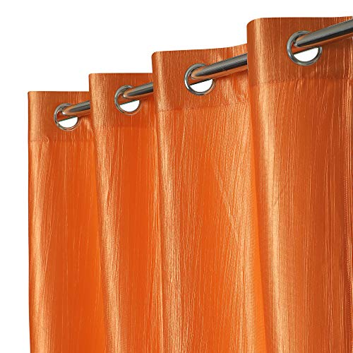 Image of 8 Feet Polyester Floral Light Filtering Long Door Curtains for Living Room, Bedroom & Hall, Eyelet Top, Orange Printed and Solid Plain Curtain Set of 3