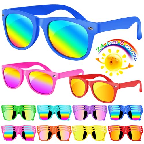 Kids Sunglasses Party Favor, Kids Sunglasses Bulk, 24 Pack Neon Party Sunglasses for Kids, Boys and Girls Age 3-8, Beach Pool Birthday Party Supplies, Goody Bag Favors,Great Gift for Kids Party Favors