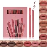 13LINGDAY 12 Colors Matte Lip Liner Pencil Set, Built In Sharpener Lip Crayon, Waterproof Velvet Lipstick Pen, Silky Creamy Smooth Texture, Precisely Outline Lip Makeup, Natural Nude Long Lasting