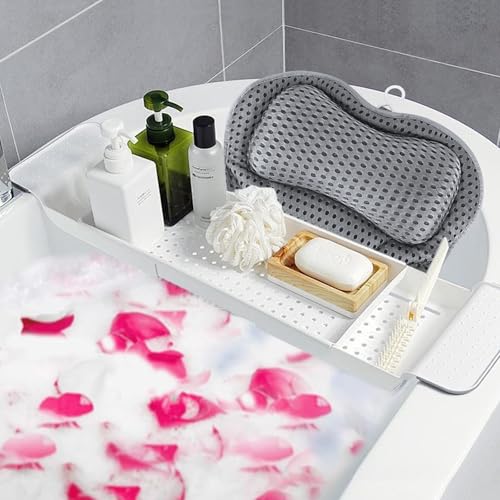 UCAMP Badewannenkissen,Badekissen als Nacken & Nackenkissen Badewanne,mit 4D-Air-Mesh-Technologie und 6 Saugnäpfen,inkl Schwarzer Augenmaske,Perfekt für Home Spa,Entspannung