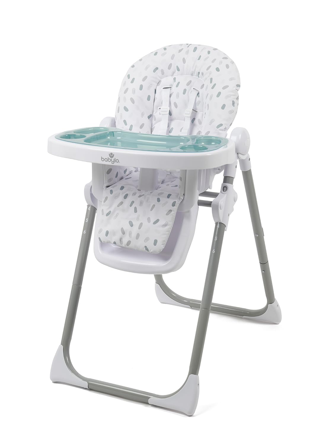 Babylo Hi Lo Chaise haute et chaise junior, 6 hauteurs, 3 positions d'inclinaison, plateau amovible à 2 couches et harnais de sécurité à 5 points de 6 mois à 15 kg