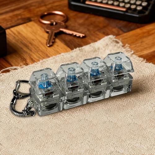 Image of Keyboard Fidget Toys for Adults, Transparent Keyboard Clicker with LED Light, Keychain Fidget Sensory Fun Toys for Anxiety Decompression for Office, Collage (1)