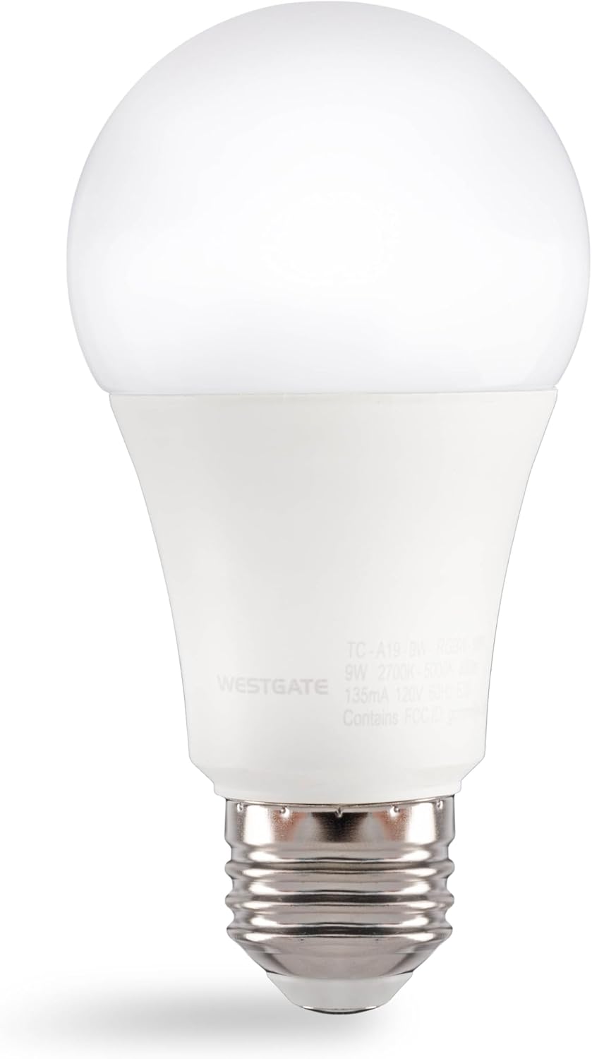 Westgate TC-A19-9W-RGBW-WIFI E26 LED Bulb, Smart Light Bulb, Color Changing Light, A19 Shape, Dimmable - Smart App Compatible, Compatible with Alexa, Works with Google