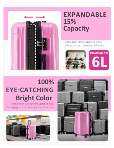 Image of Checked Luggage Hardside Suitcase with Spinner Wheels, 24in