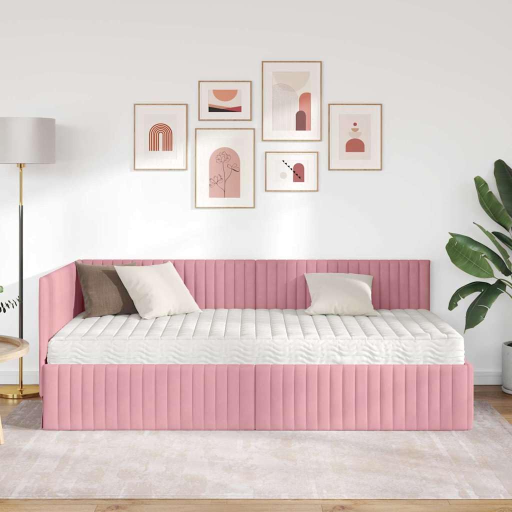 Struttura Letto Angolare in Velluto Grigio con Materasso Inclusa, Design Moderno, Supporto Solido, Testata Montata a Parete, Dimensioni 204x94x72 cm, Facile da Montare per Camera da Letto