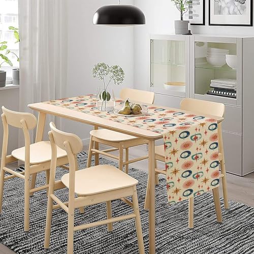 Image of Mid Century Modern Table Runner Abstract Style Colorful Geometric Atomic Star for Kitchen Dining Room Holiday Washable Quick Dry 13x36 Inch