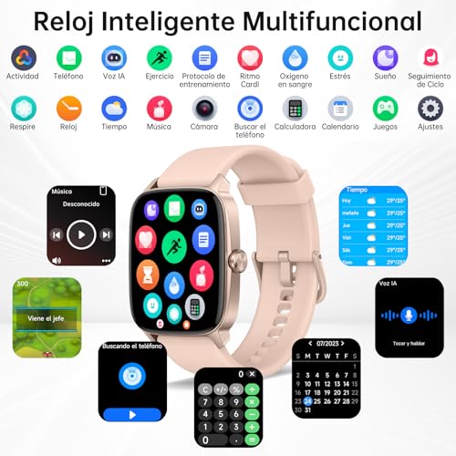 Miniatura 4 de Reloj Inteligente Mujer Hombre con Llamadas Bluetooth y Voz AI, 1.85'' Smartwatch con Whatsapp Notificación, Pulsómetro/SpO2/Sueño/Podómetro, 110+ Modos Deportivos, Impermeable IP68 para iOS/Android