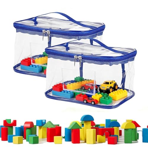 2 Pcs Toy Storage Bags with Handles and Zippers Waterproof PVC Toy Organiser for Building Blocks Puzzles Small Models and Board Games Portable Travel Toy Bag Set