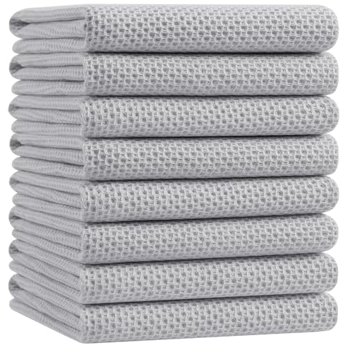 Image of Homaxy 100% Cotton Oversized Waffle Weave Kitchen Dish Towels, Ultra Soft Absorbent Quick Drying Cleaning Towel, 20x28 Inches, 8-Pack, Light Gray