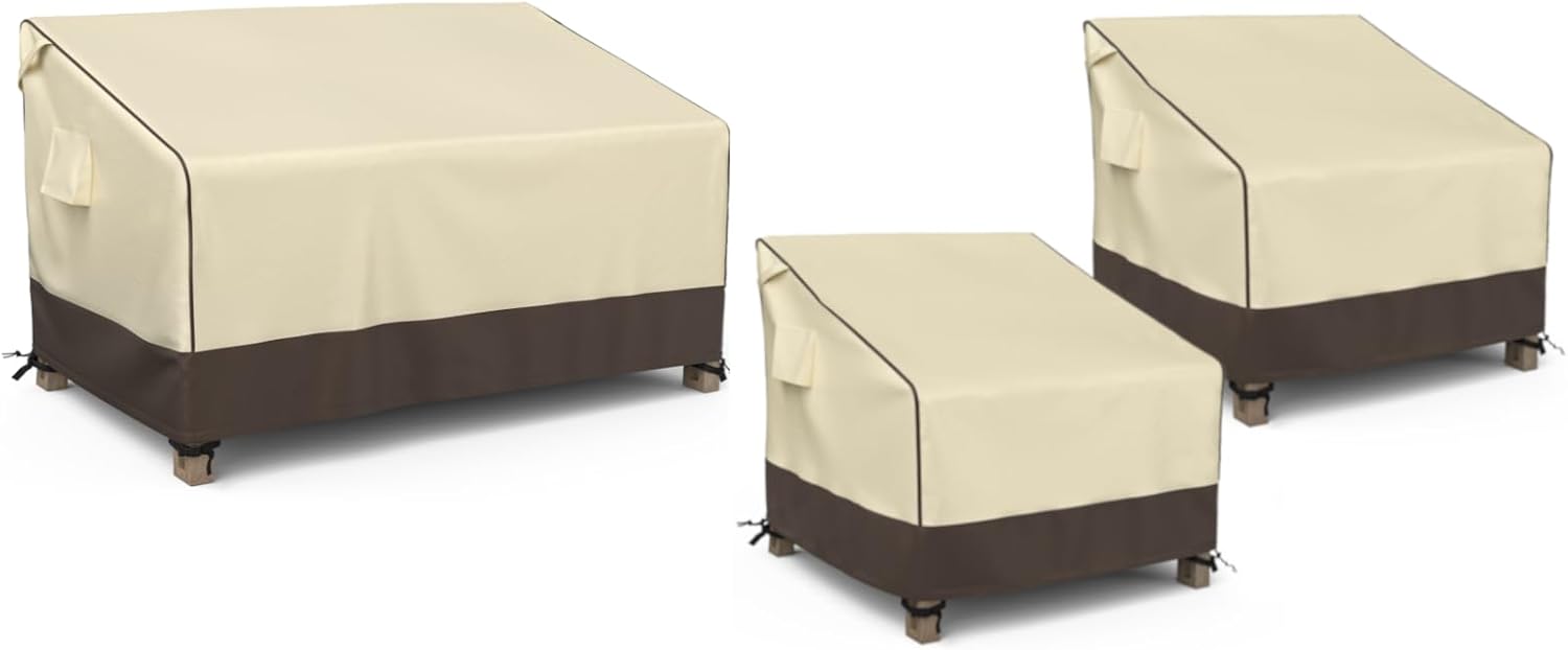 MR. COVER 60Inch Outdoor Couch Cover and 38 Inch Patio Chair Covers Combo Set, Moisture-proof & UV-protection, Brown & Khaki