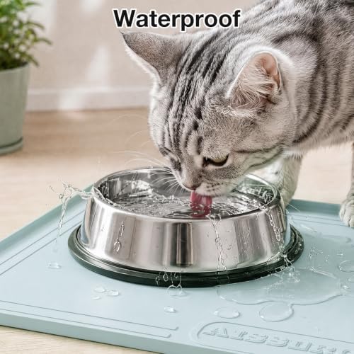 Aisslro Pet Feeding Mat, Waterproof Silicone Pet Bowl Mat, 22x19 Light Blue — view 5
